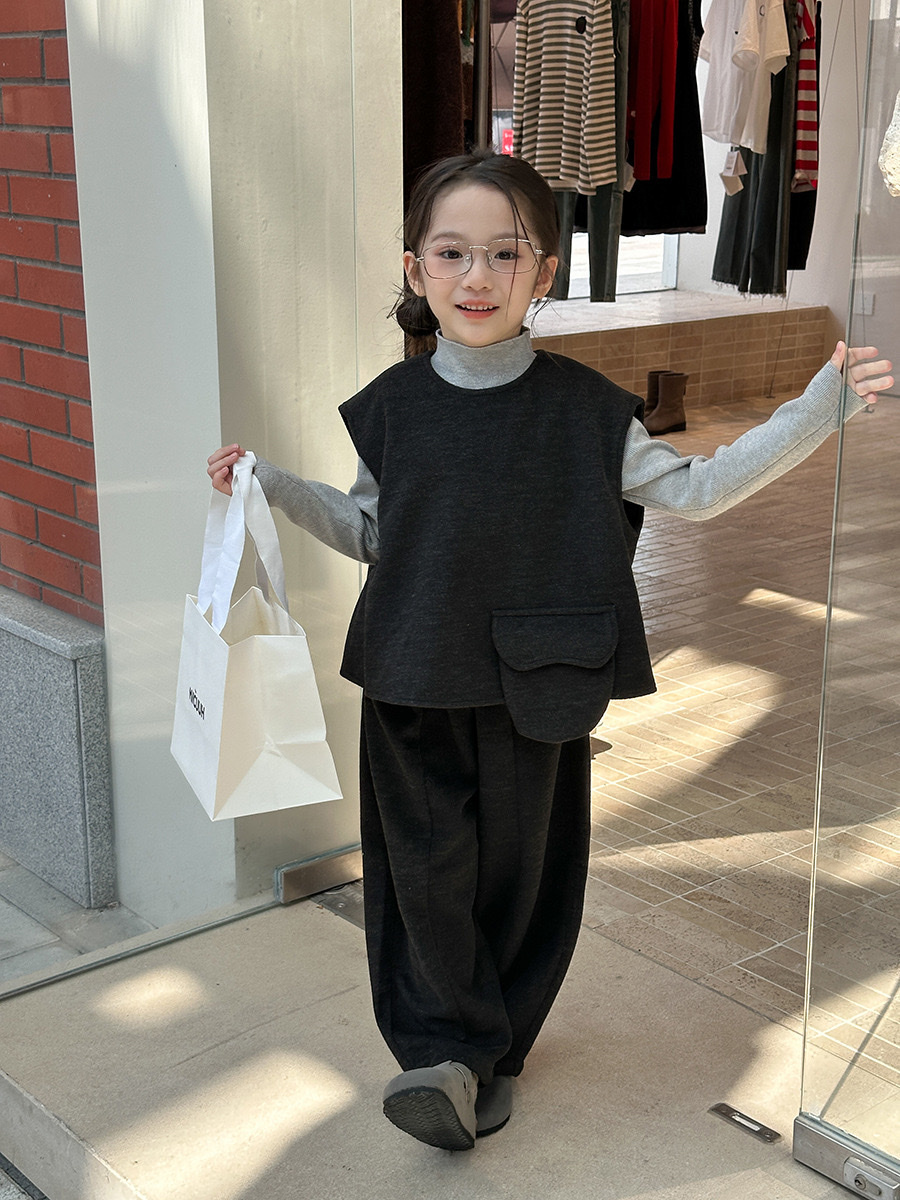 冬季時髦不規則毛呢背心休閒褲套裝