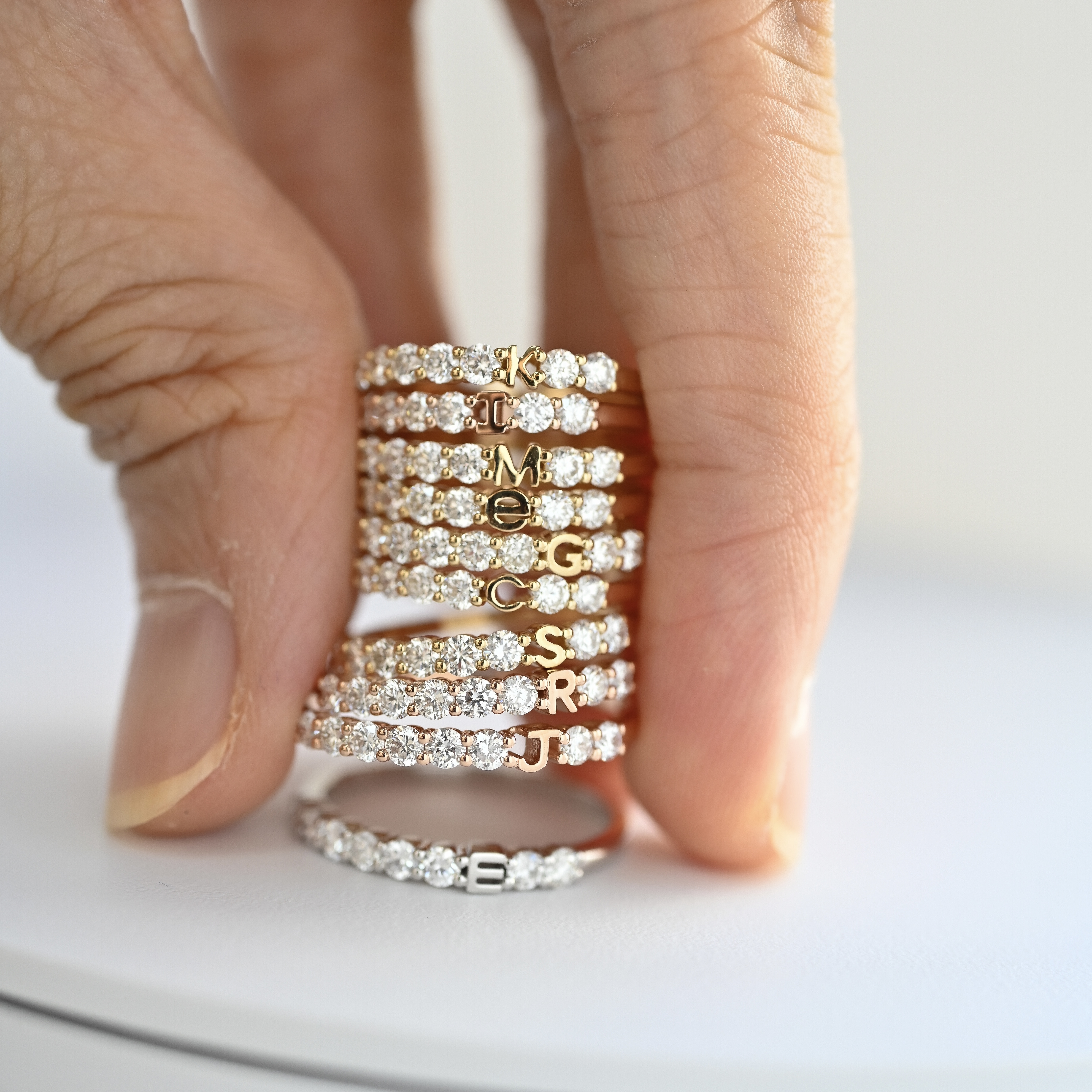 18K Initial Diamond Pinky Ring