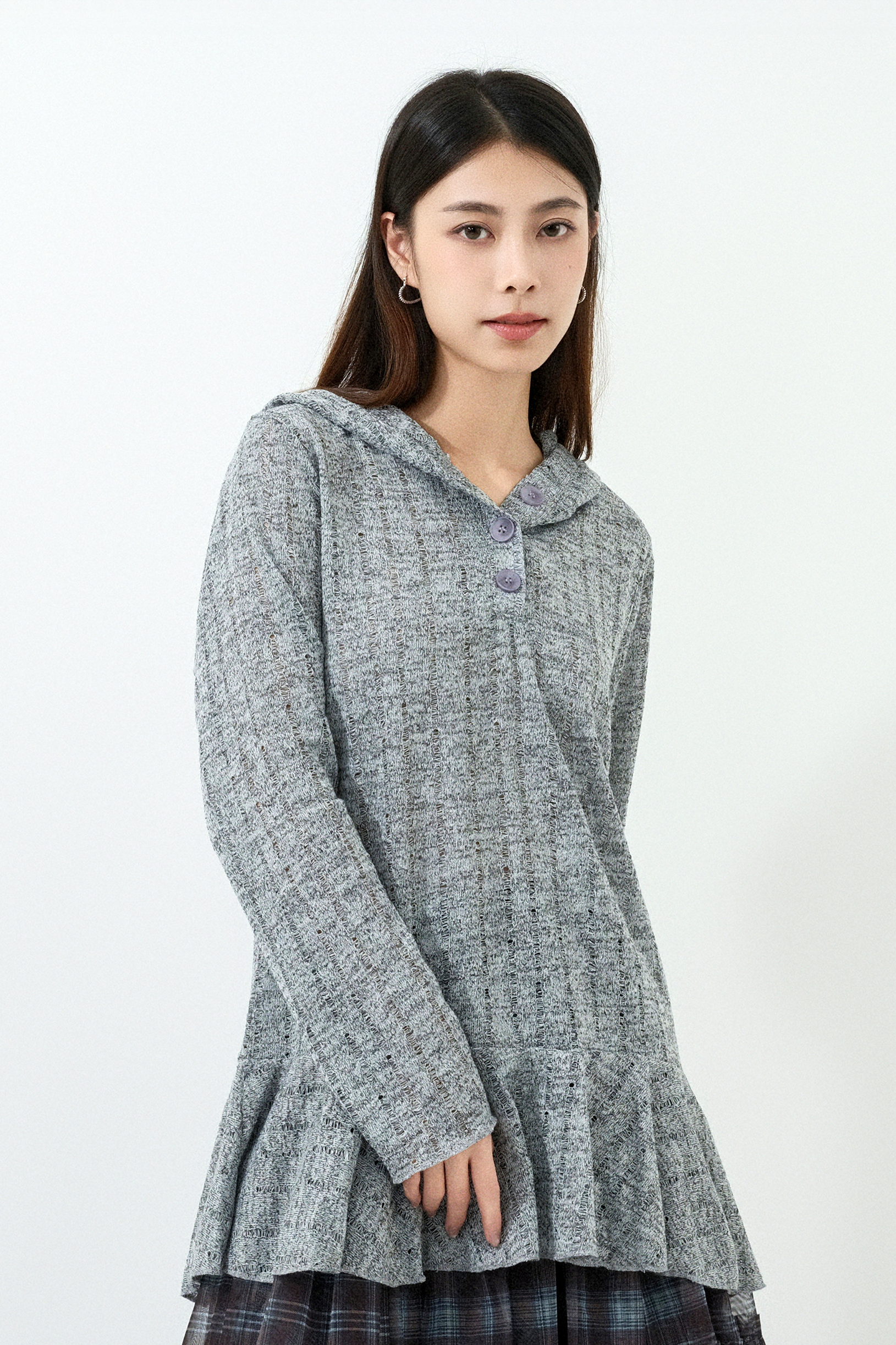 暗條小傘腳針織連帽衣 (預購產品）