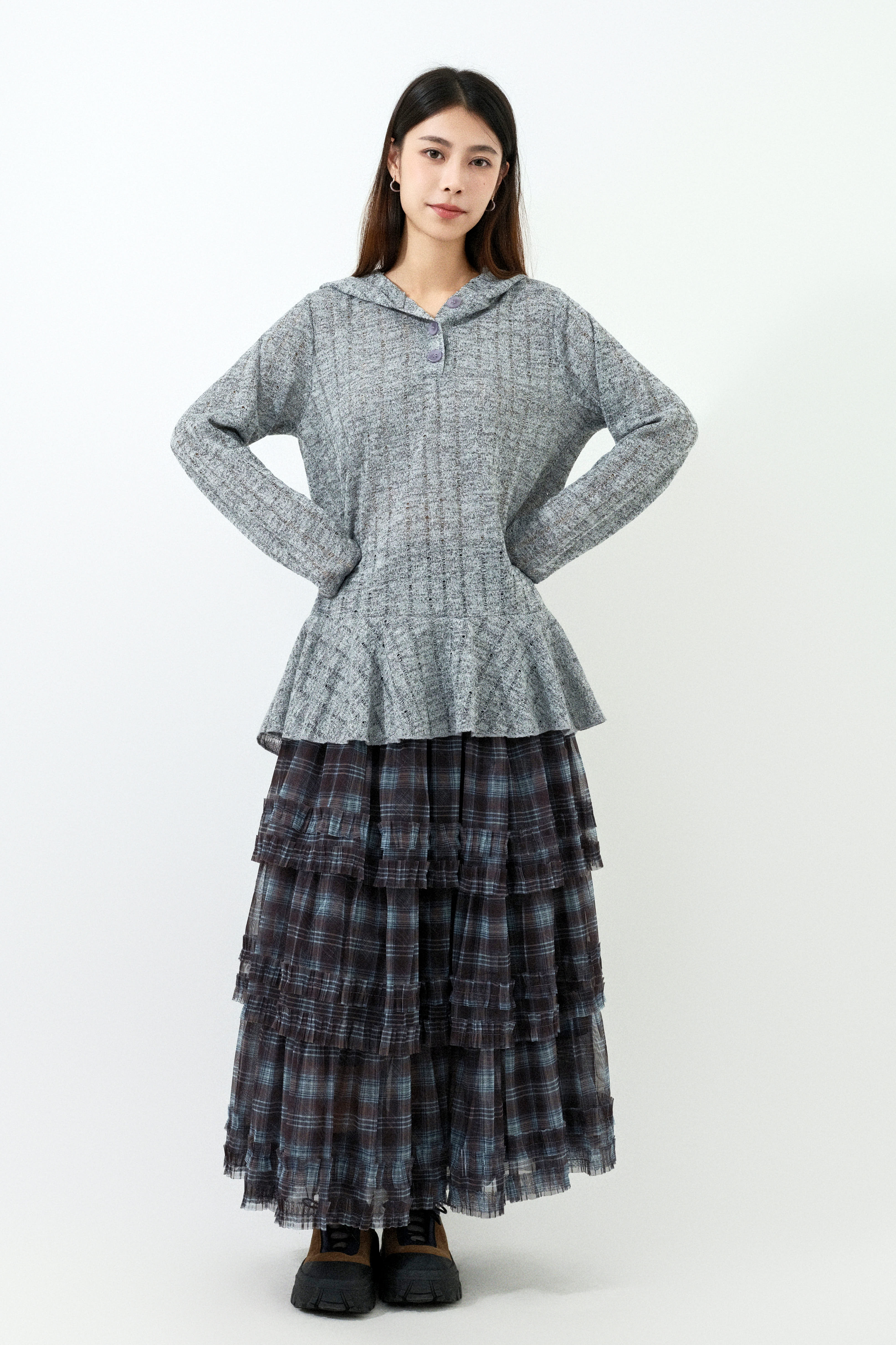 暗條小傘腳針織連帽衣 (預購產品）