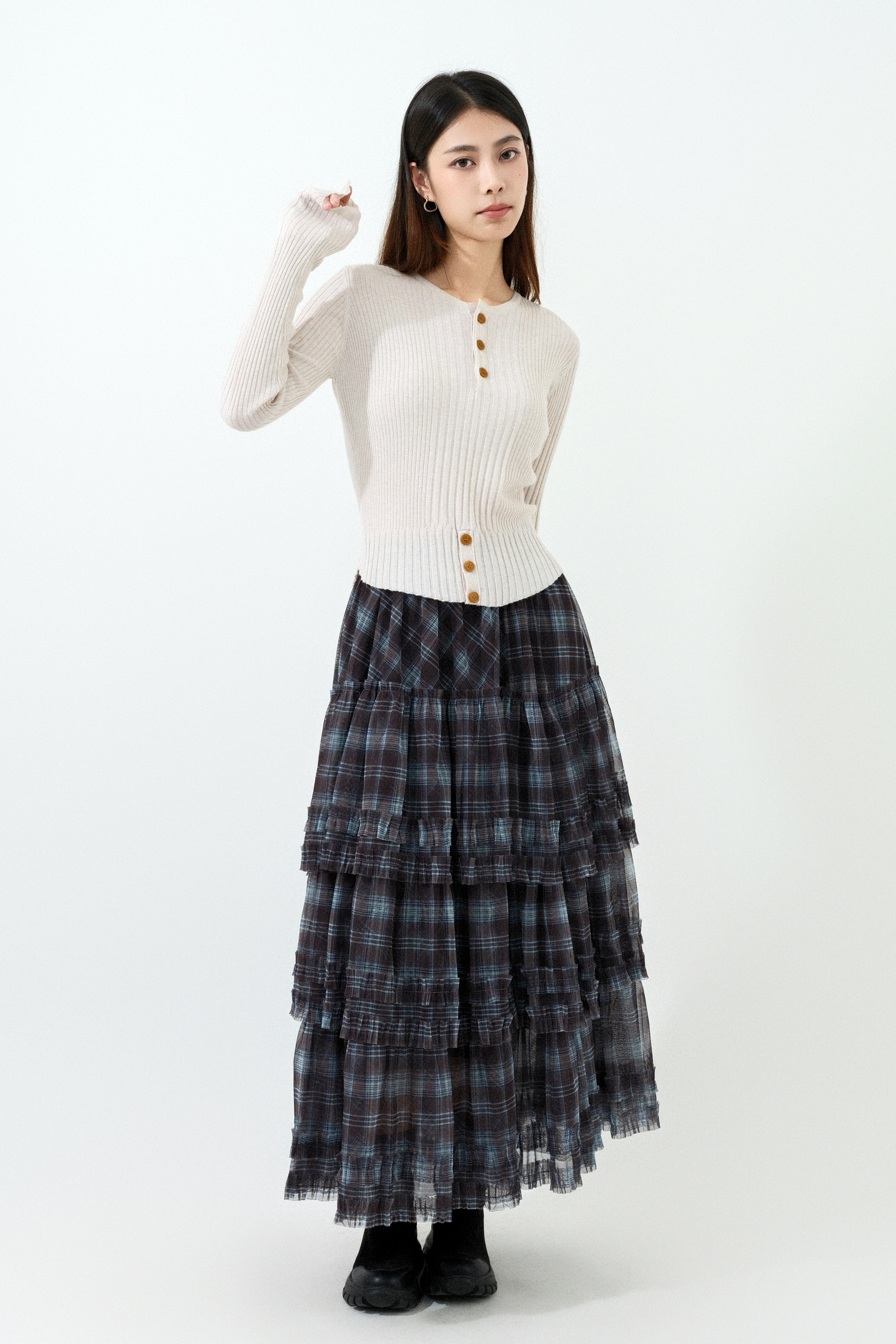 格仔網紗荷葉蛋糕裙 (預購產品）