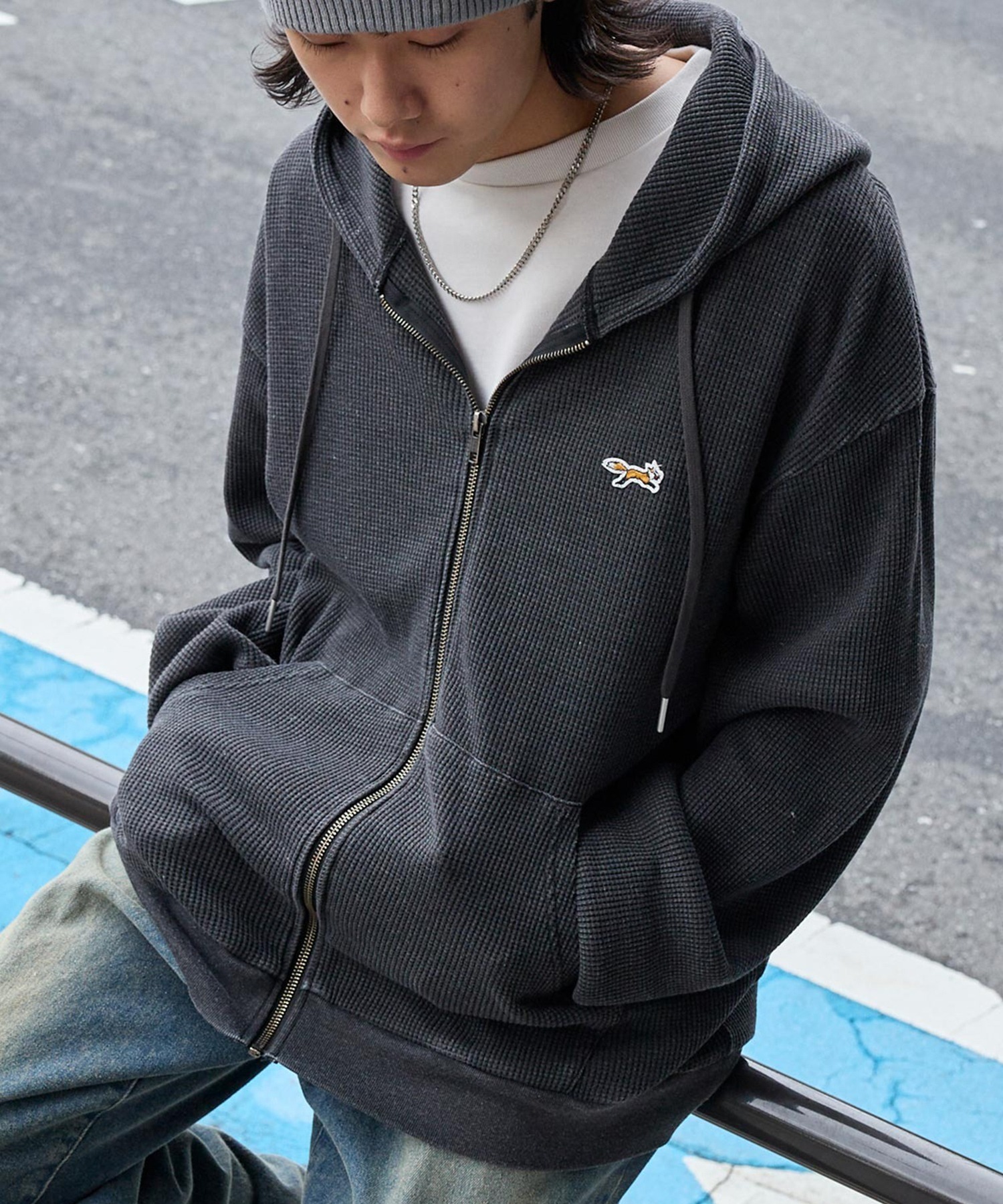 Penneys the fox 厚磅華夫格拉鍊連帽外套 日系選品 pa725