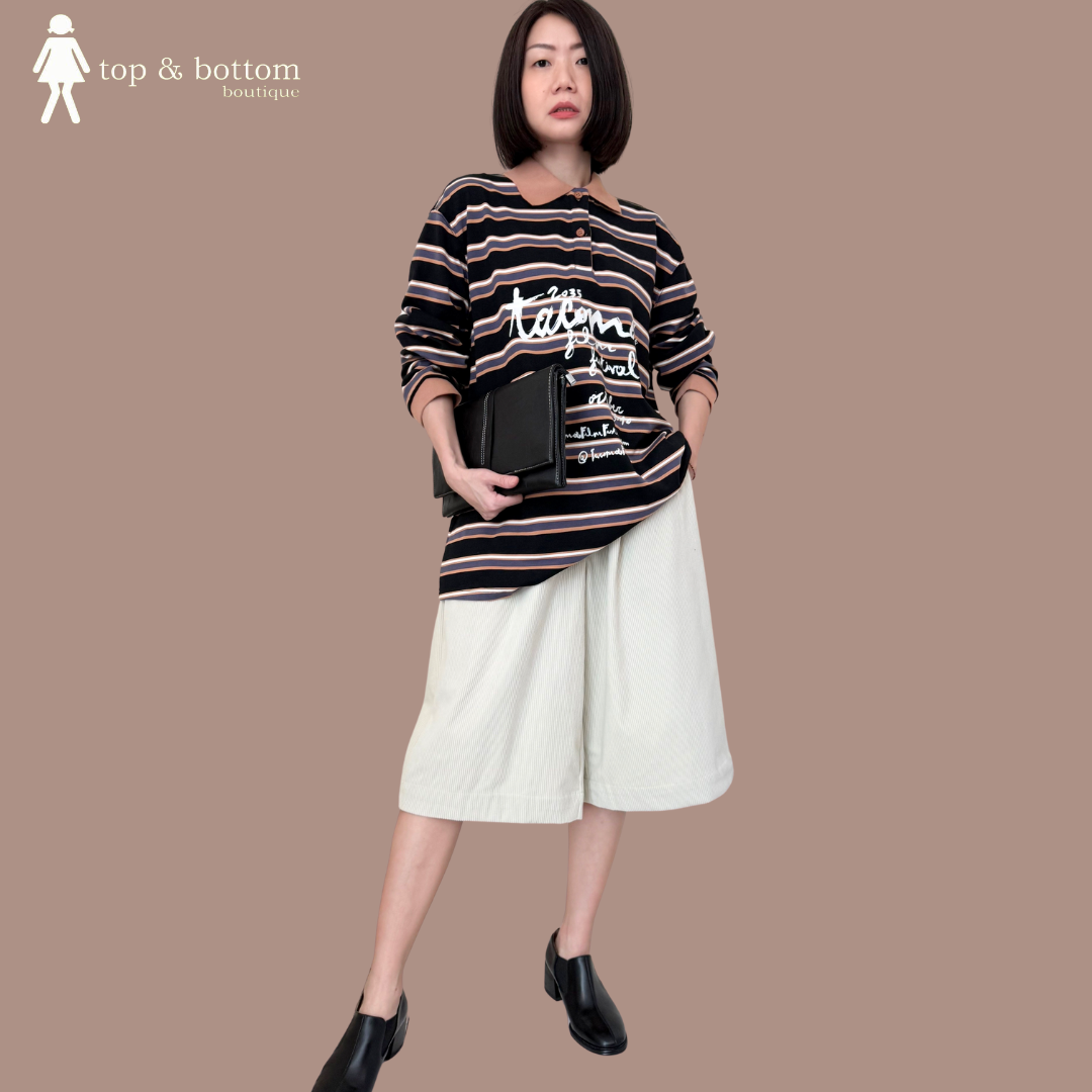 WORDING STRIPED OVERSIZE POLO TEE