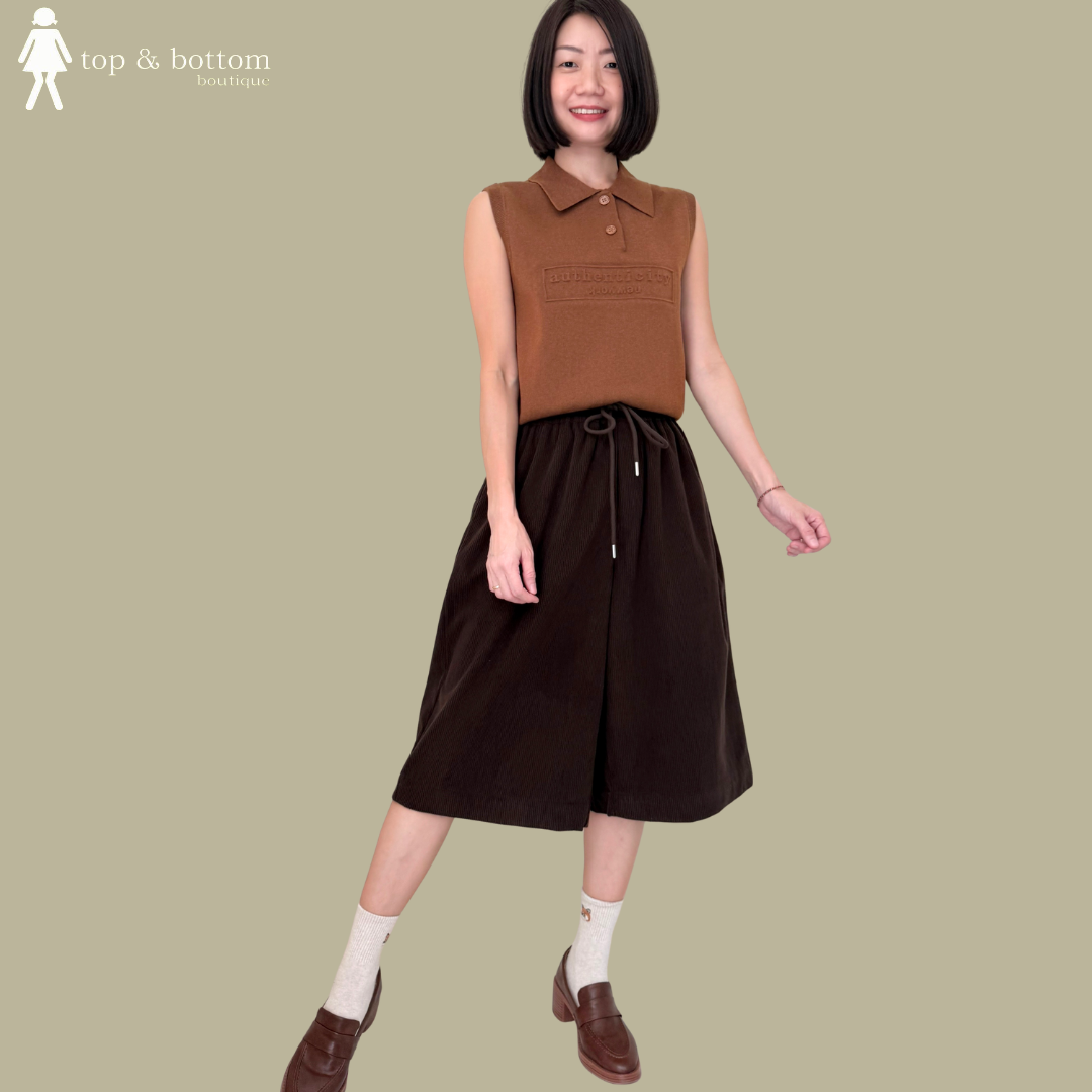 ELASTIC WAISTED CORDUROY 3 QUARTER PANT