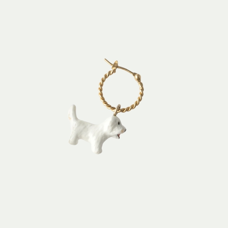 棉花狗迷你圈型耳環-單只