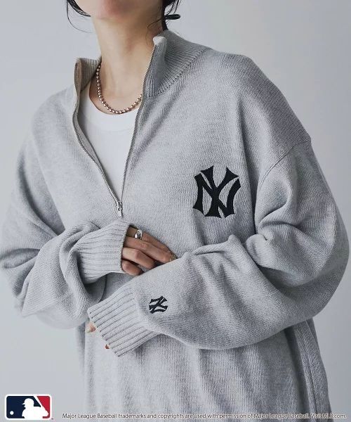 【預購】JN111204 MLB 獨家單點標誌半拉鍊針織上衣