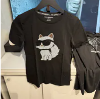 [S] KARL LAGERFELD BLACK CHOUPETTE SEQUIN LOGO TEE, L5WHCA82-BLK (SKL1436)
