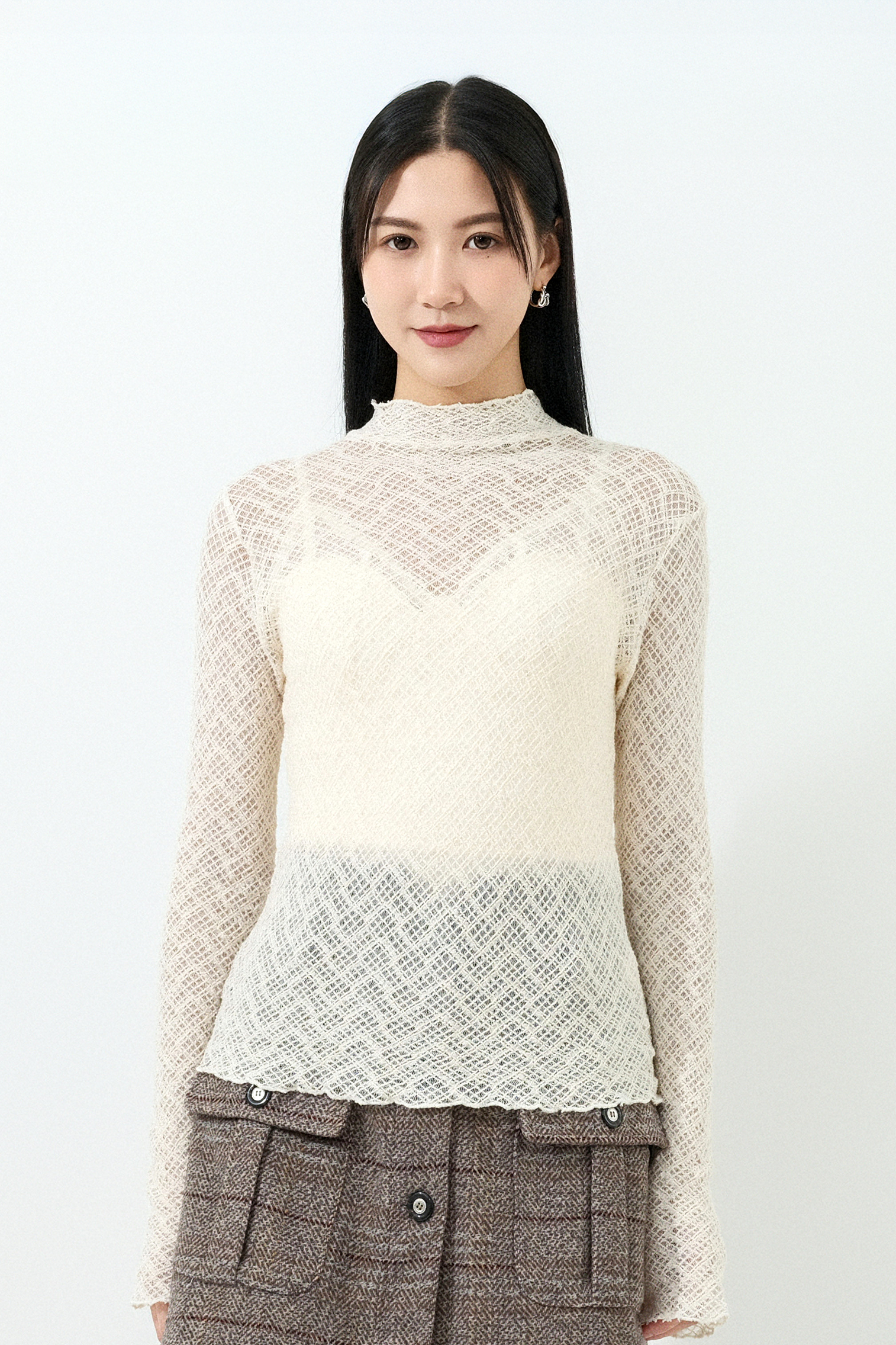 小企領質感格紋網上衣 (預購產品）