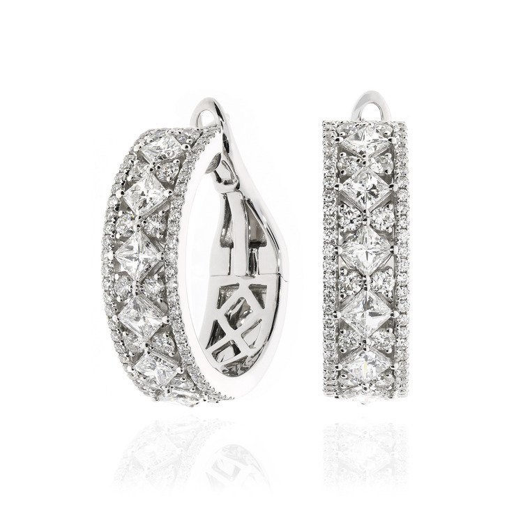 公主方切割鑽石圈形耳環