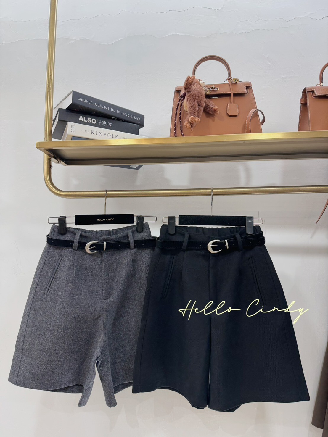 B11058 優雅的微毛感5分西裝褲（附腰帶）