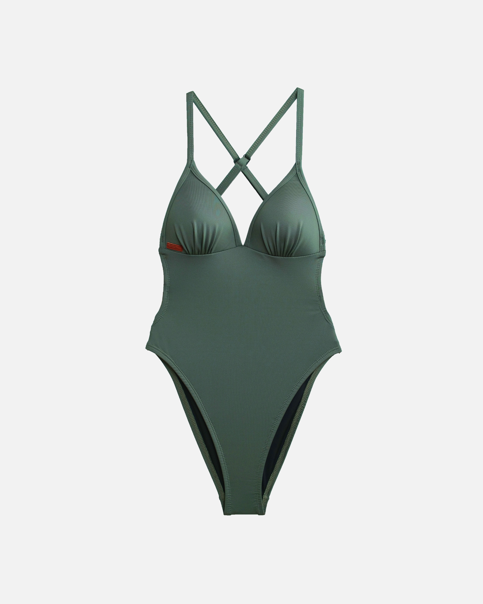 【軍綠】​UPVOU 三角美胸海鷗拋臀連身泳裝