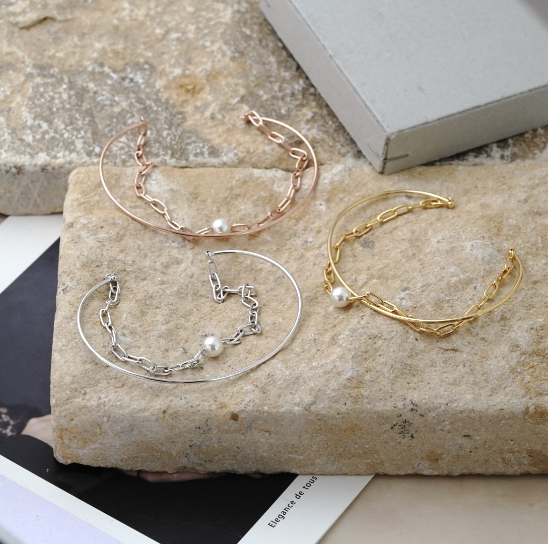 svb60 鍍白金單珍珠雙行手扼