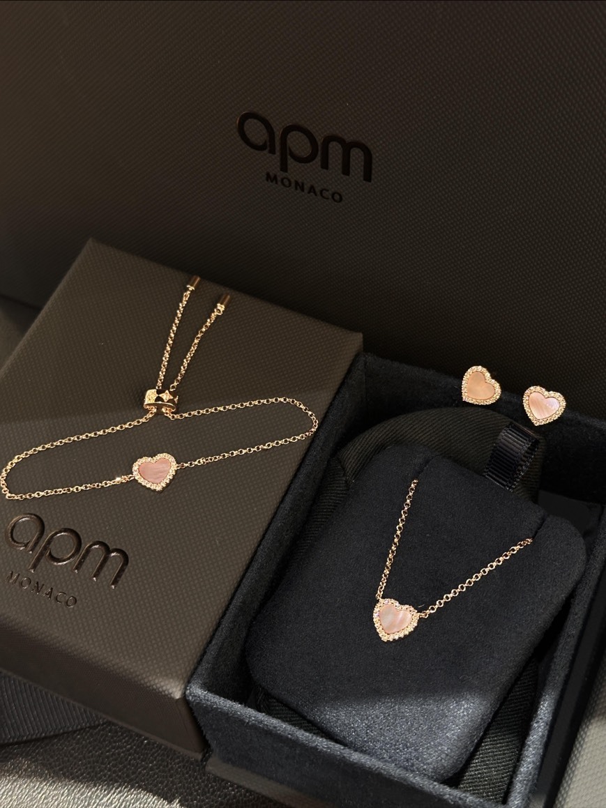 韓國 APM 粉母貝愛心可調節項鍊