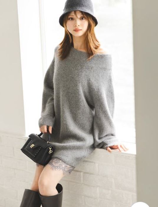 [預購] 折扣 SNIDEL 露肩針織洋裝 X 蕾絲下擺內襯吊帶裙