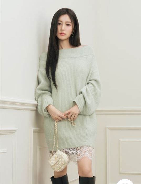 [預購] 折扣 SNIDEL 露肩針織洋裝 X 蕾絲下擺內襯吊帶裙