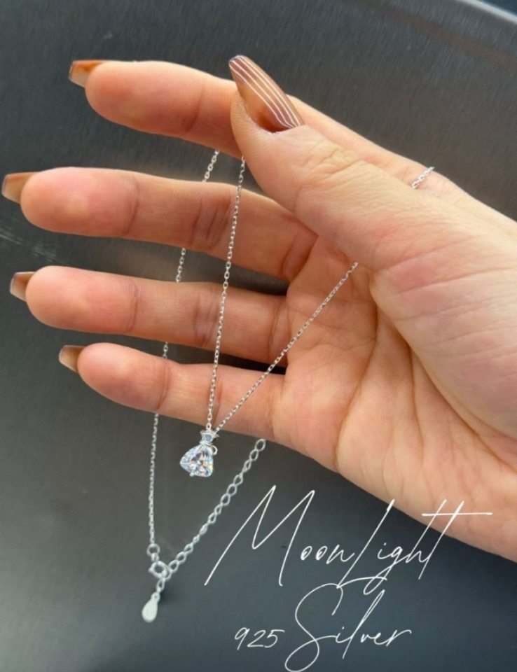 (5090) 925純銀施華落水晶錢袋頸鏈