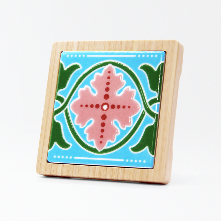 台灣花磚竹杯墊｜海棠春好