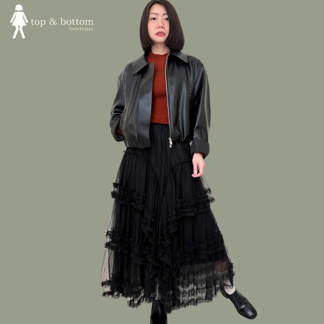 LONG SLEEVE COLLARED PU LEATHER JACKET