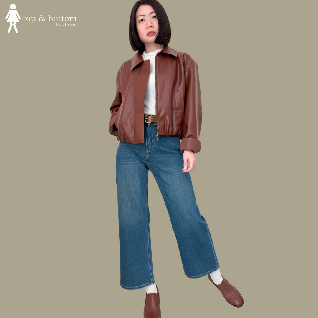 LONG SLEEVE COLLARED PU LEATHER JACKET