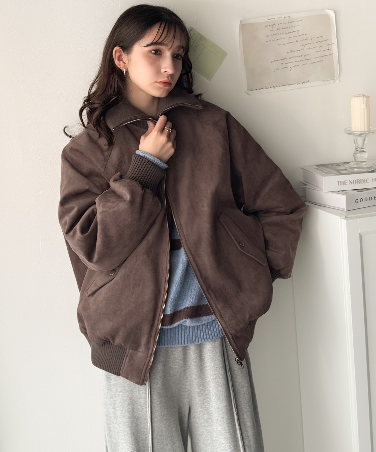 🇯🇵 日系品牌 JAVA 羅紋高領 麂皮夾克 立領外套 內鋪棉 寬鬆 保暖 / 預購