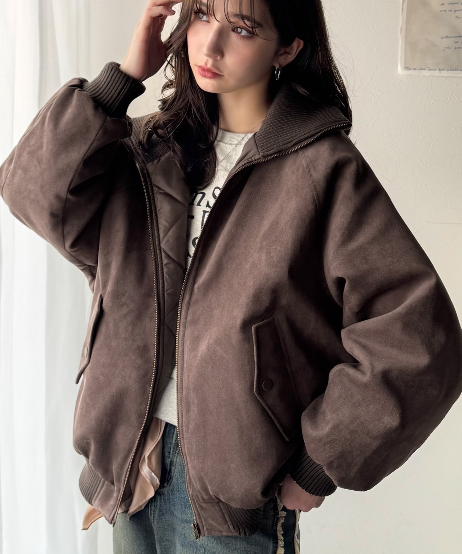 🇯🇵 日系品牌 JAVA 羅紋高領 麂皮夾克 立領外套 內鋪棉 寬鬆 保暖 / 預購