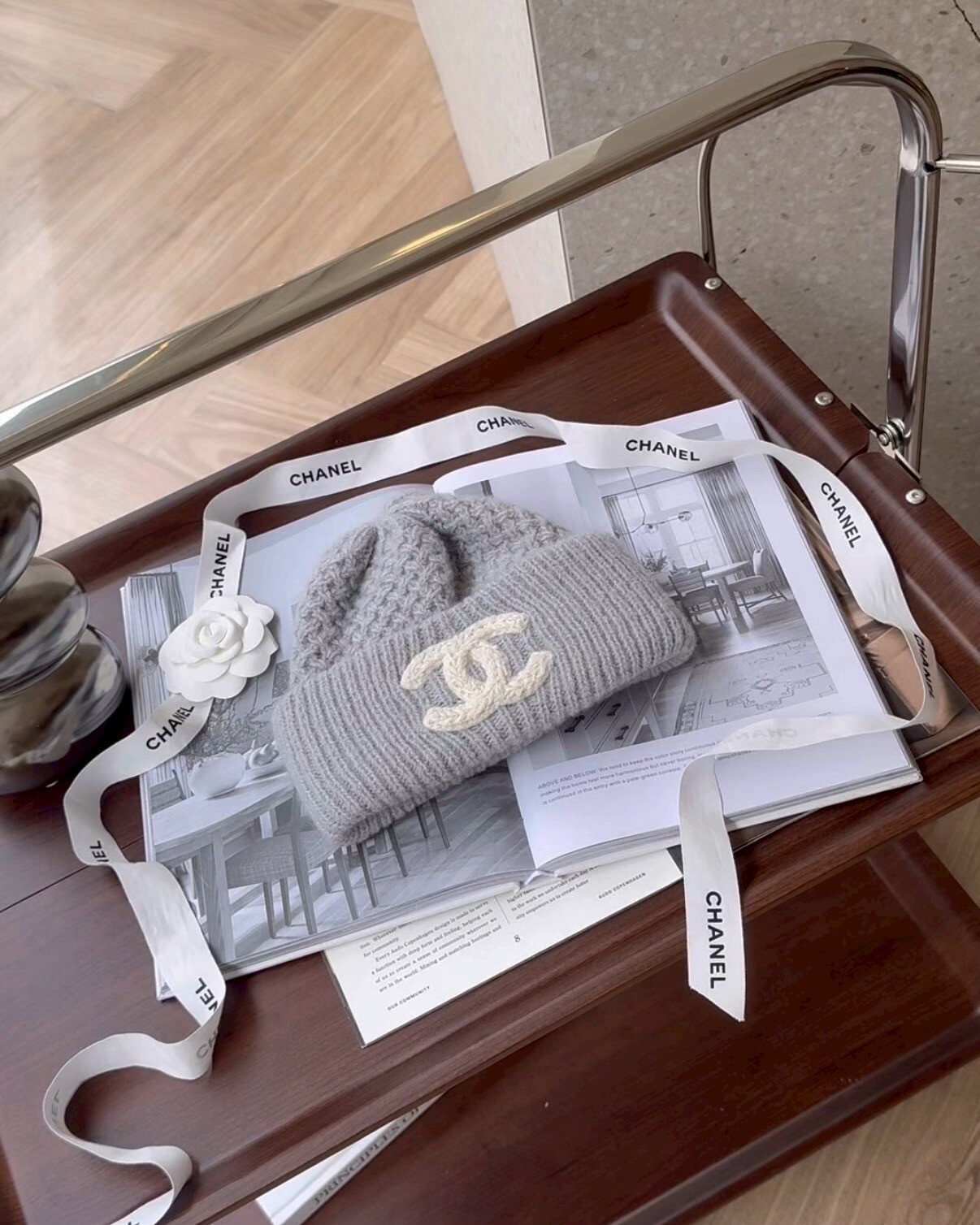 CHANEL｜25K 雙C毛帽 藍灰色