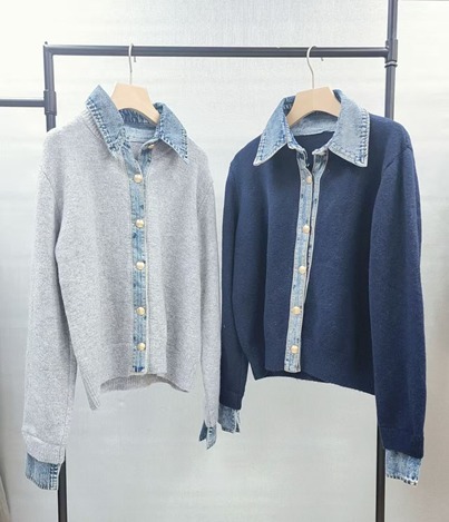 (5102) OS0010 拼牛仔針織外套