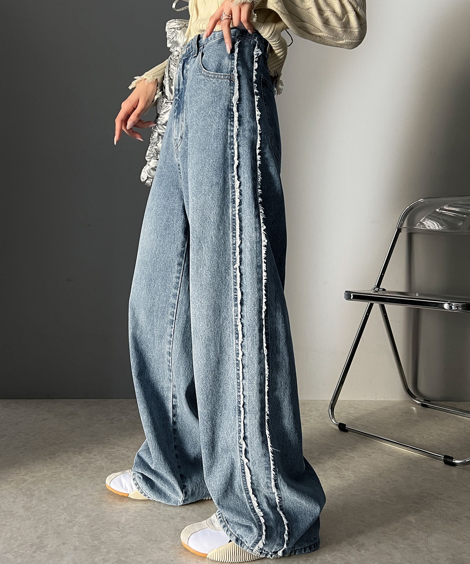 🇯🇵 日系品牌 JAVA 側邊流蘇 闊腿褲 寬褲 長褲 落地褲 牛仔褲 / 預購