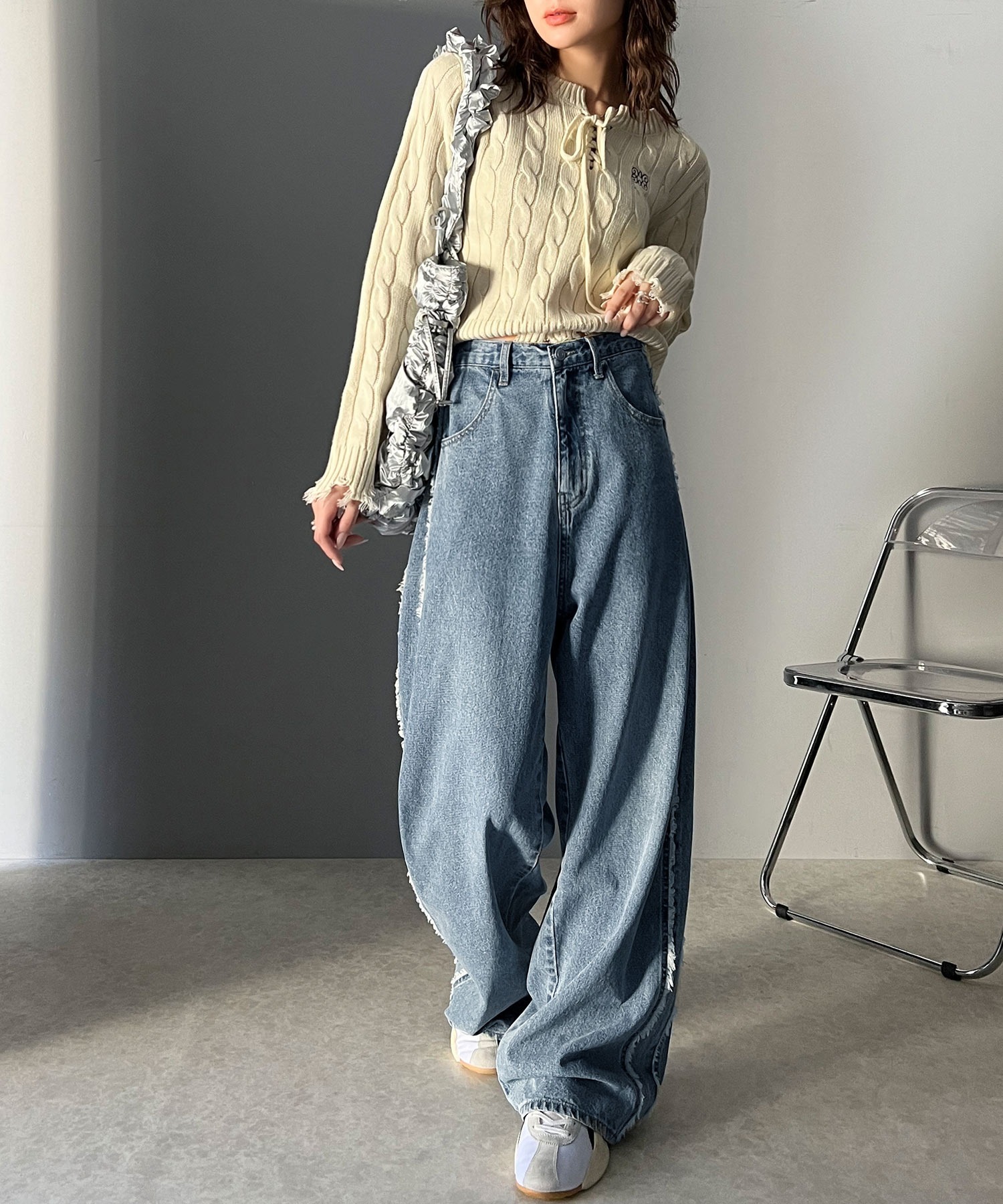 🇯🇵 日系品牌 JAVA 側邊流蘇 闊腿褲 寬褲 長褲 落地褲 牛仔褲 / 預購