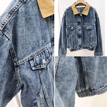 (5106) OS0014 拼領洗水牛仔外套