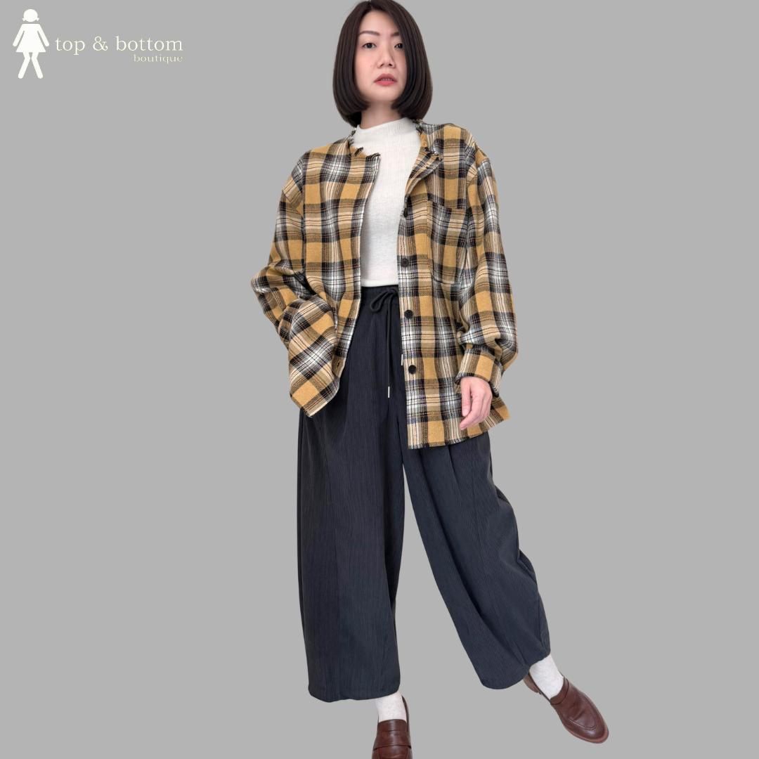 ROUND COLLARED PLAID OVERSIZE SHIRT