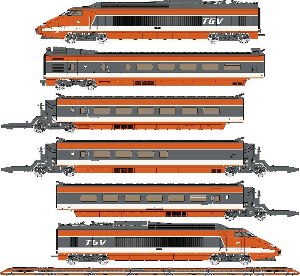 REE TGV-004S HO規  TGV PSE 列車組 16 號（附彈簧懸吊）創造了 380 公里/小時的世界紀錄7輛– DCC 數位音效