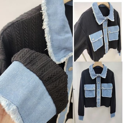 (5109) OS0017 拼牛仔扭紋外套