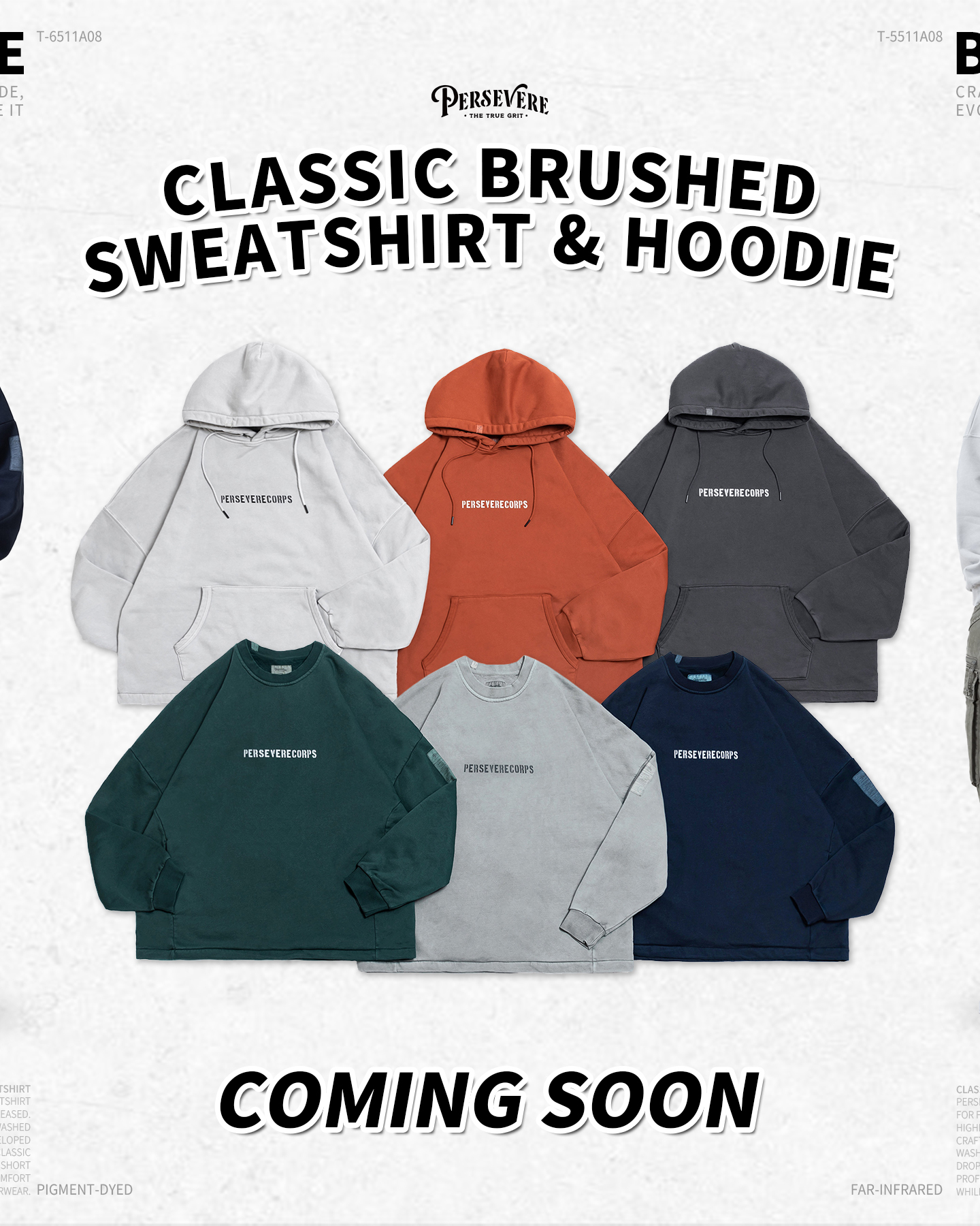 PERSEVERE CLASSIC BRUSHED SWEATSHIRT & HOODIE，PERSEVERE 秋冬必備定番款大學T&帽T全新發售