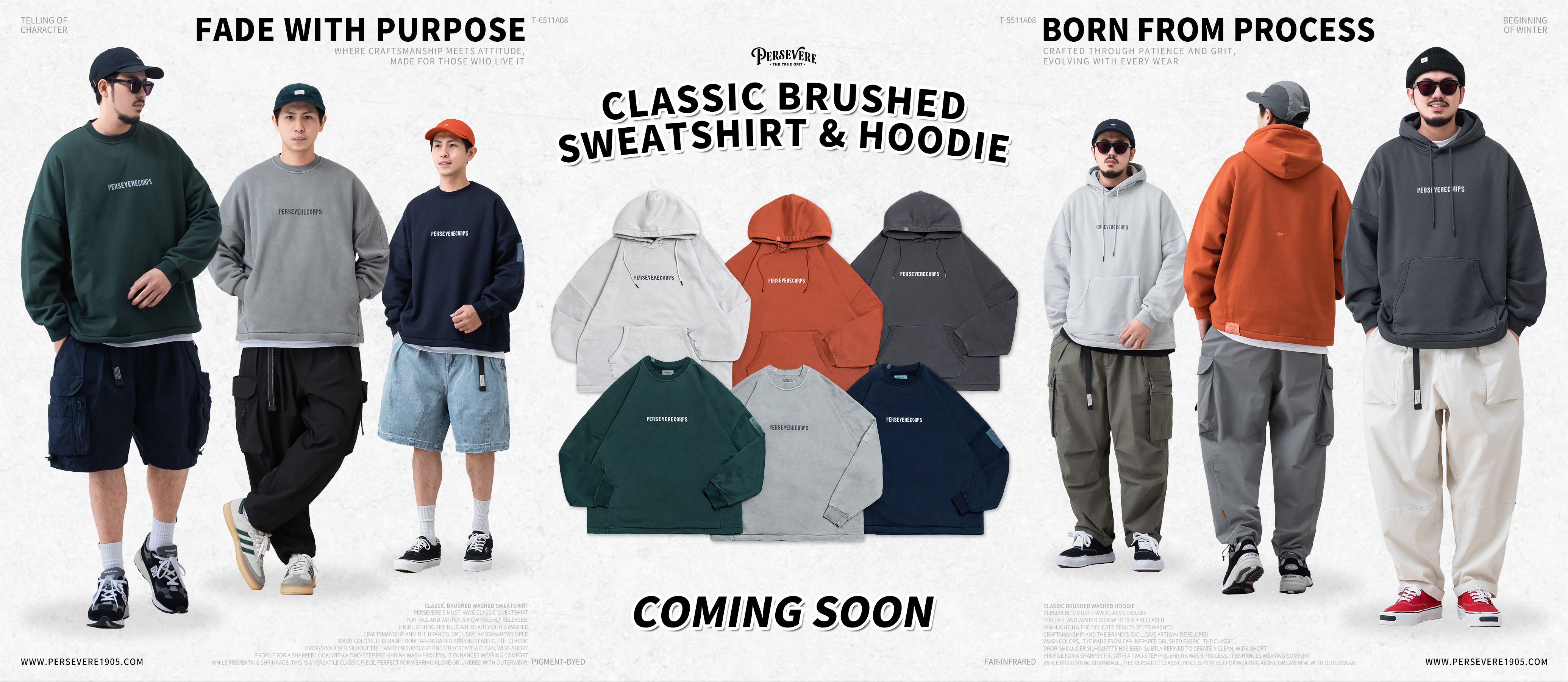 PERSEVERE CLASSIC BRUSHED SWEATSHIRT & HOODIE，PERSEVERE 秋冬必備定番款大學T&帽T全新發售