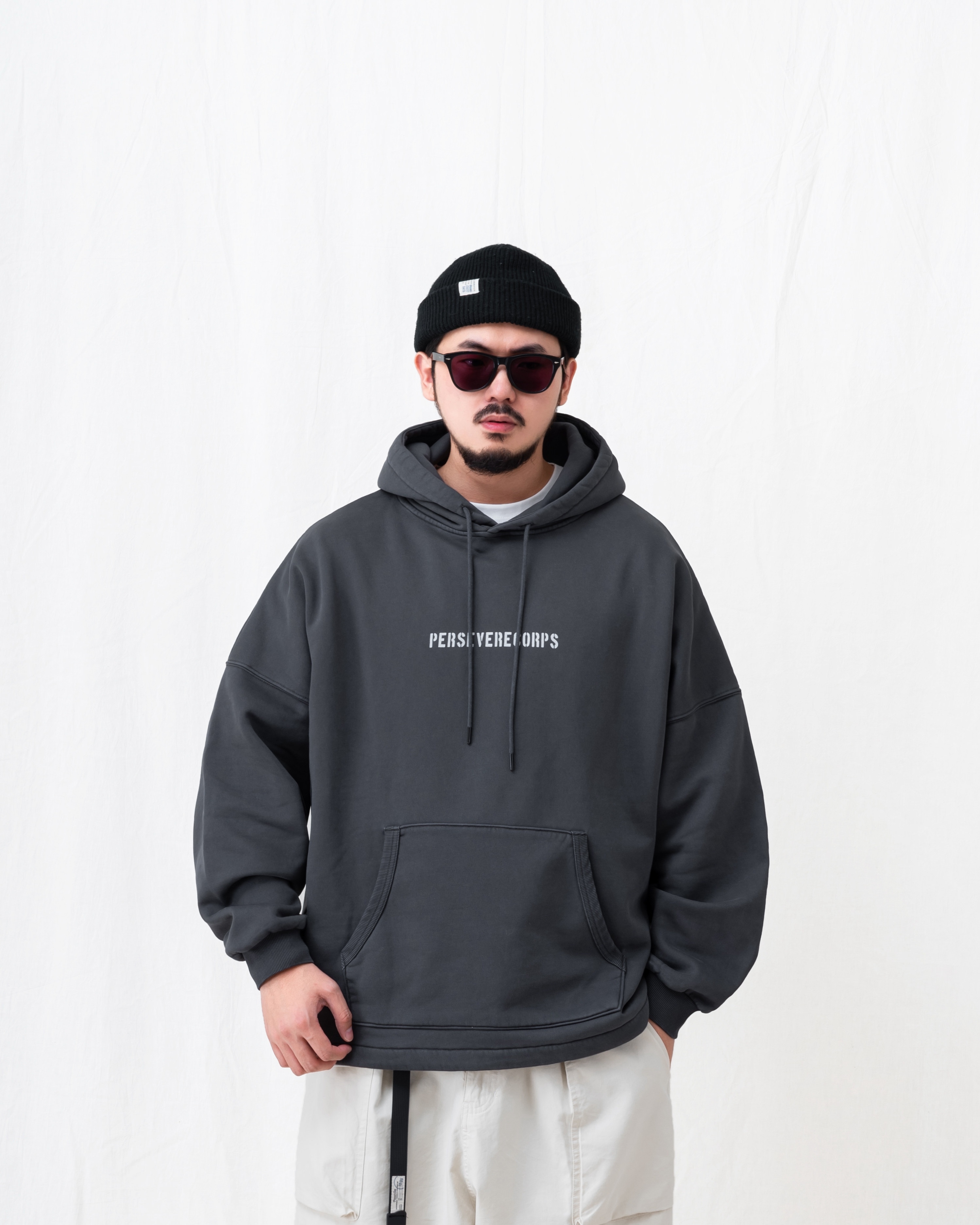 PERSEVERE CLASSIC BRUSHED WASHED HOODIE - 水洗深灰藍