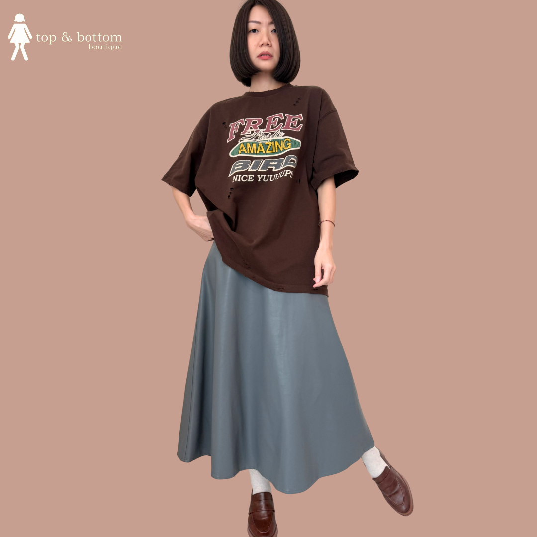 SHORT SLEEVE STONE-WASHED WORDING LONG TEE