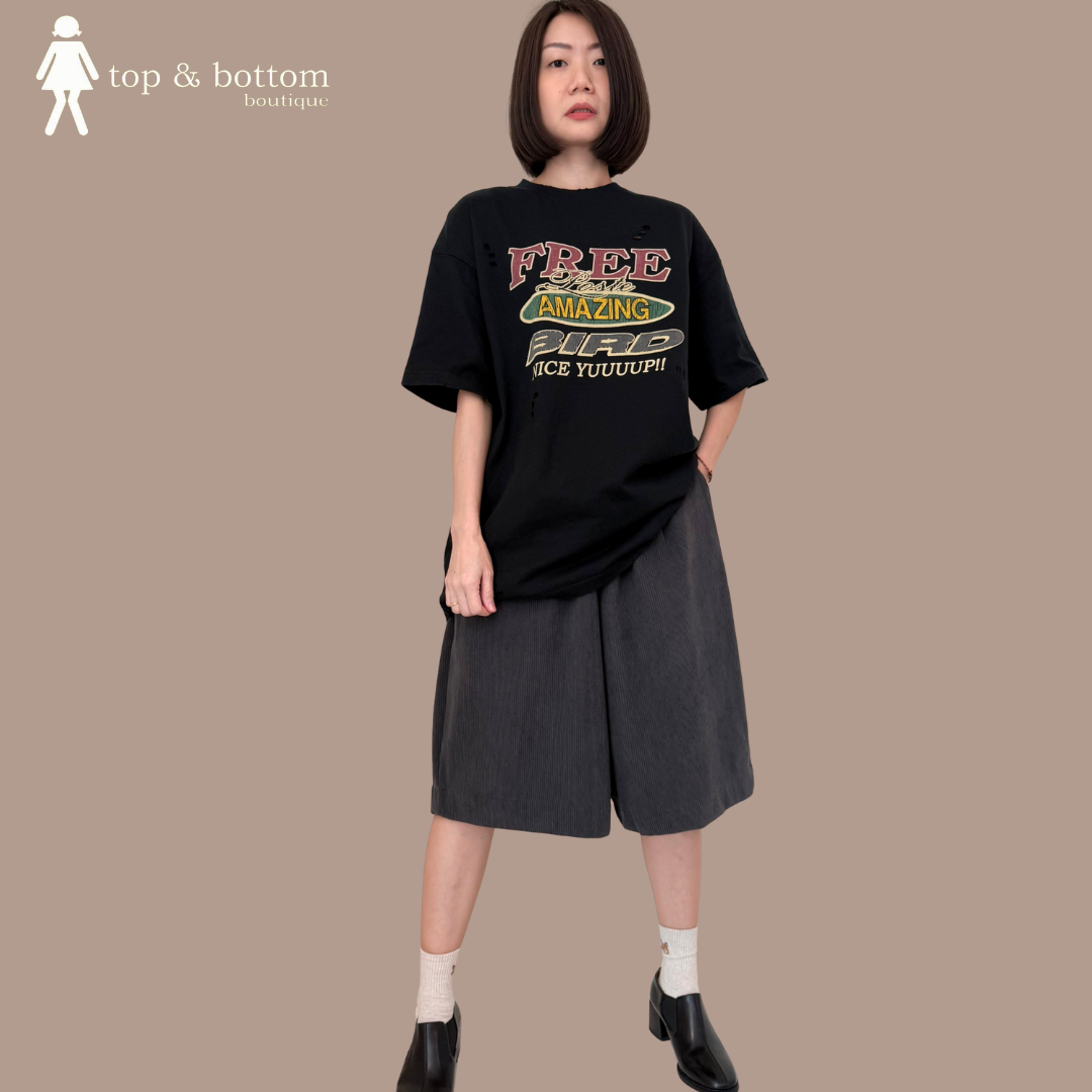 SHORT SLEEVE STONE-WASHED WORDING LONG TEE