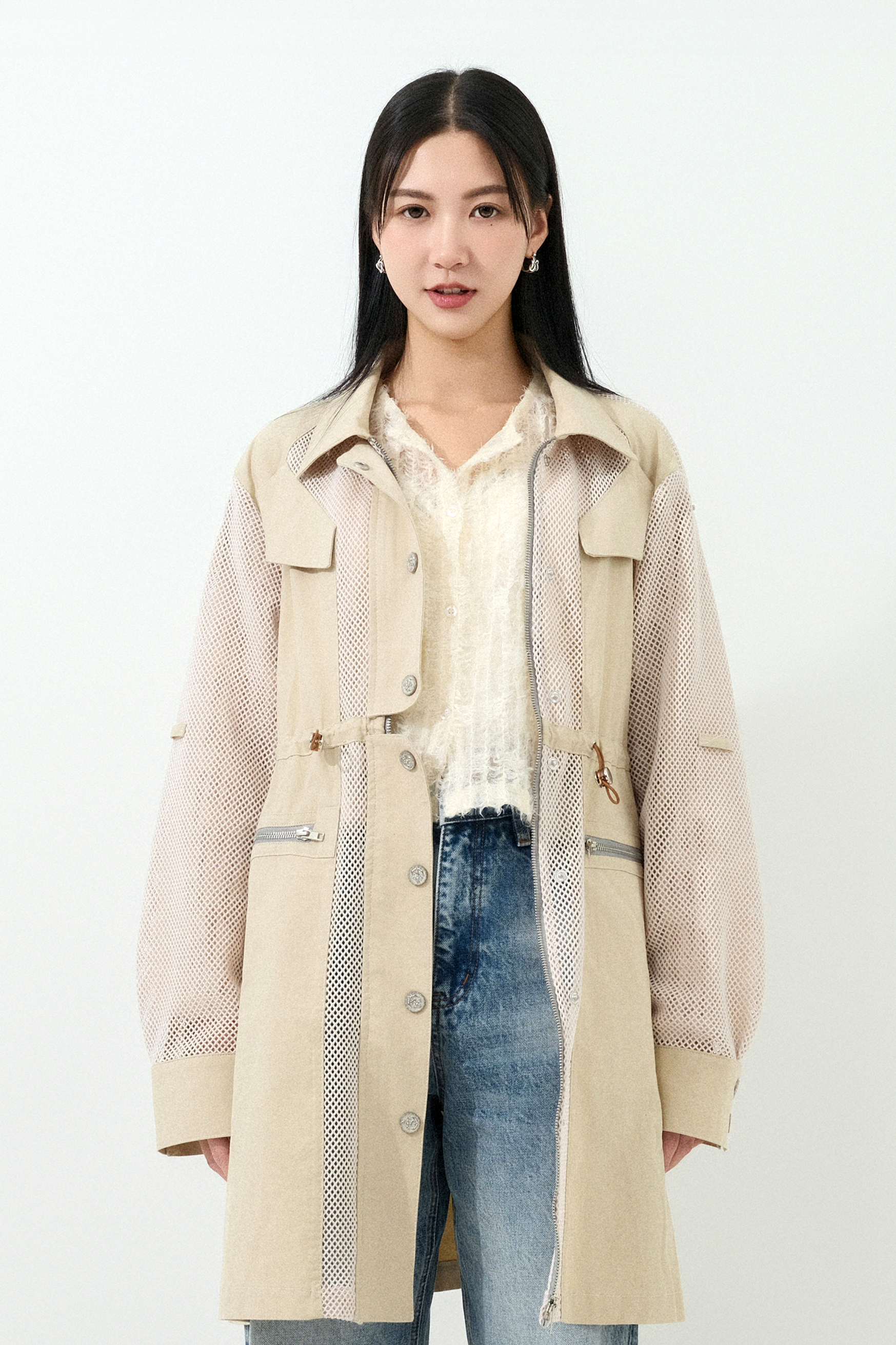 運動風挺身網拼布風衣 (預購產品）