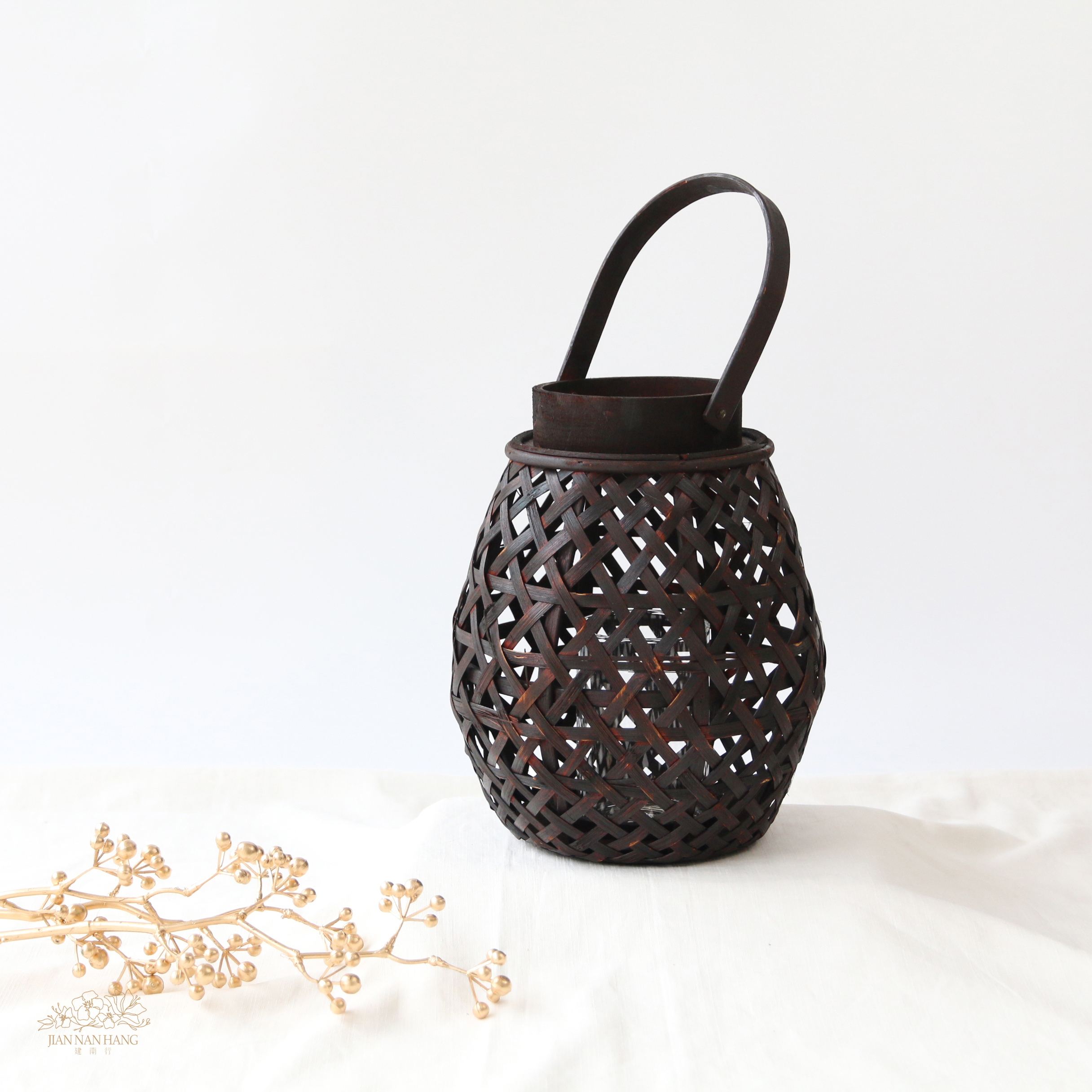 籐籃花器 墨滴提籃A-373