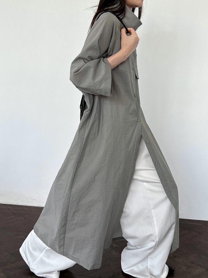 No.4073 必買立領簡約長版透視外套