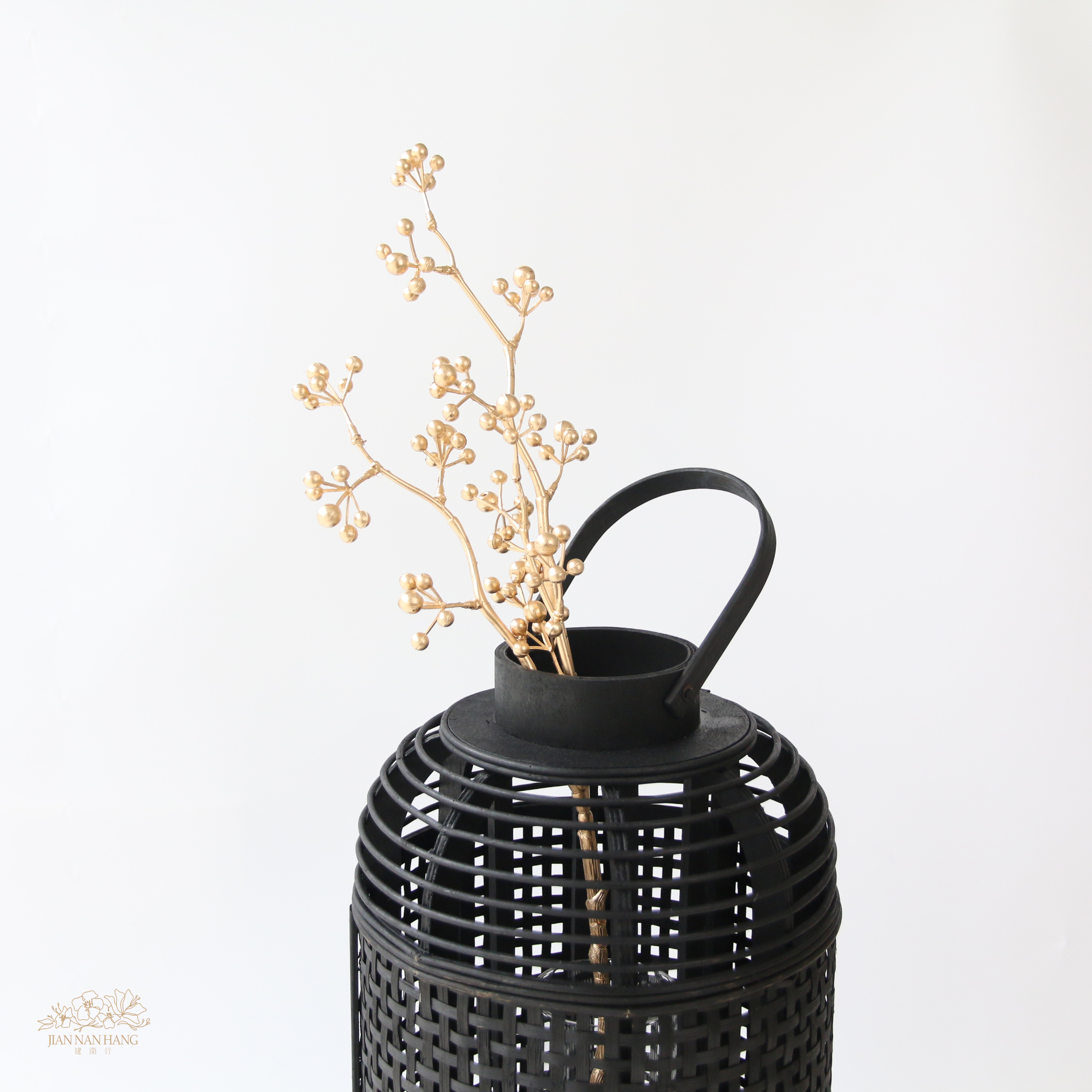 籐籃花器 墨竹藍