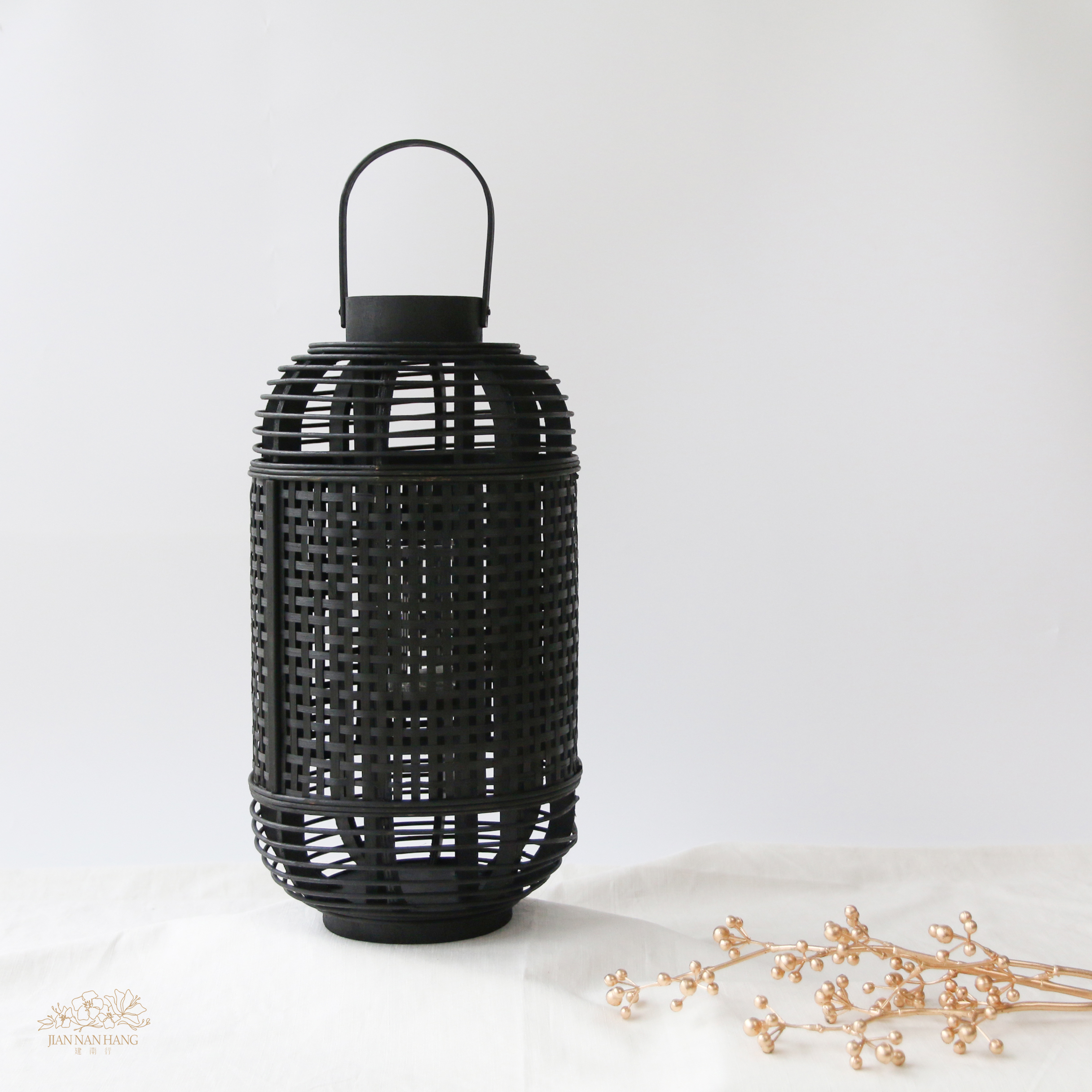 籐籃花器 墨竹藍