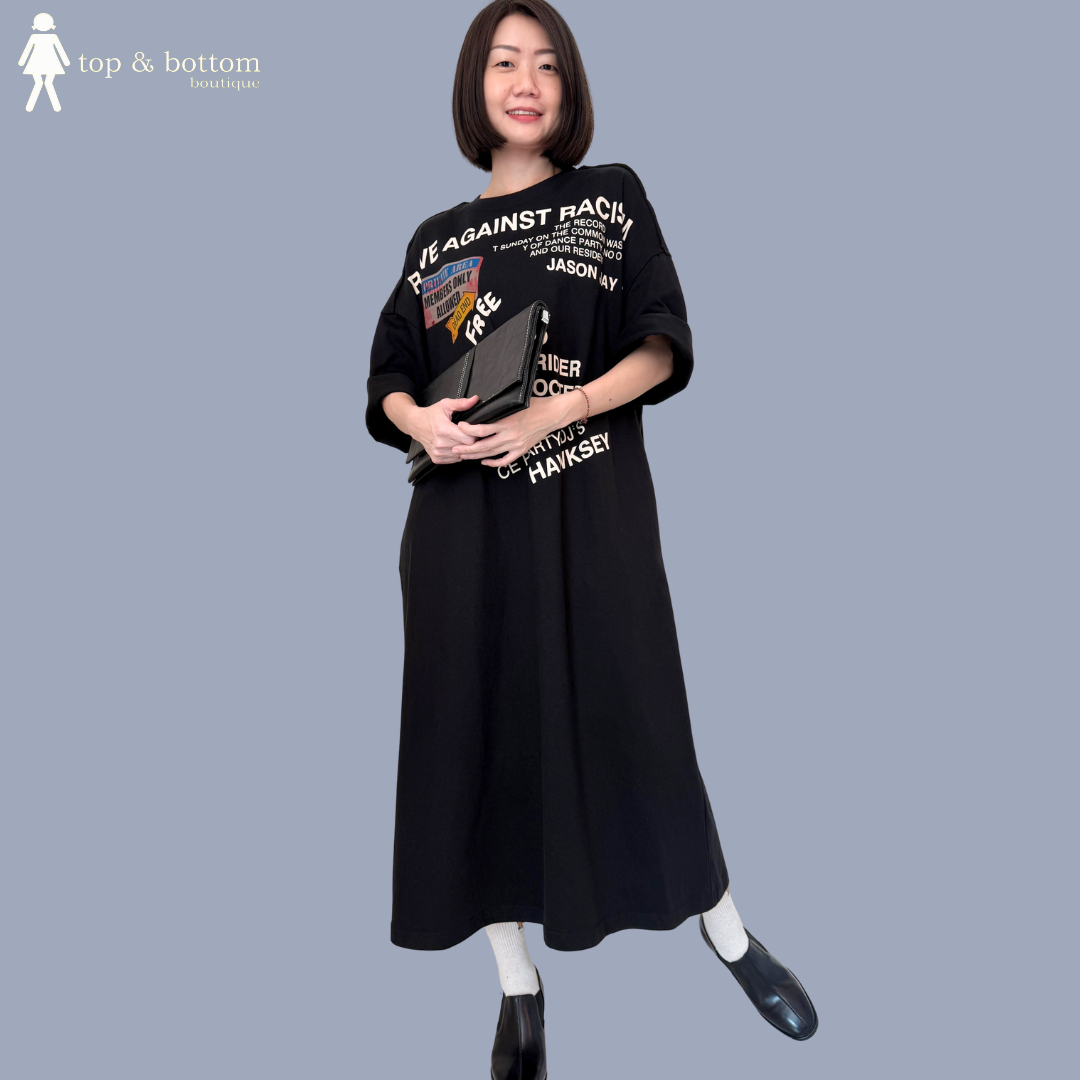 SHORT SLEEVE WORDING LONG TEE DRESS