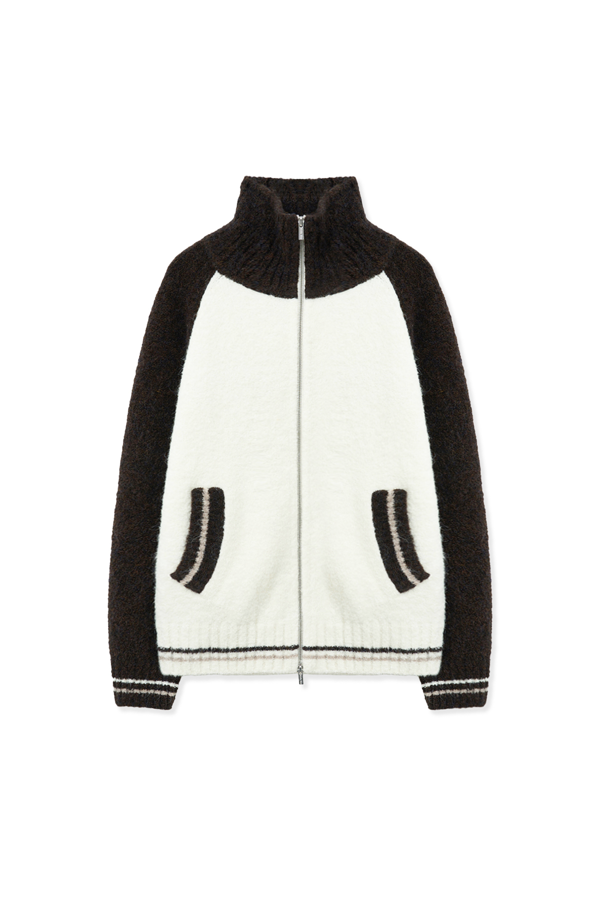 高領拉格蘭袖針織外套男款 深棕