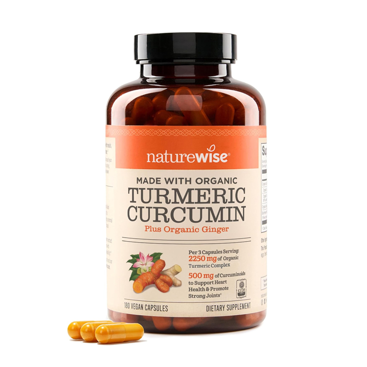 NatureWise Organic Curcumin Turmeric/Black Pepper 750 mg,180 veg capsules