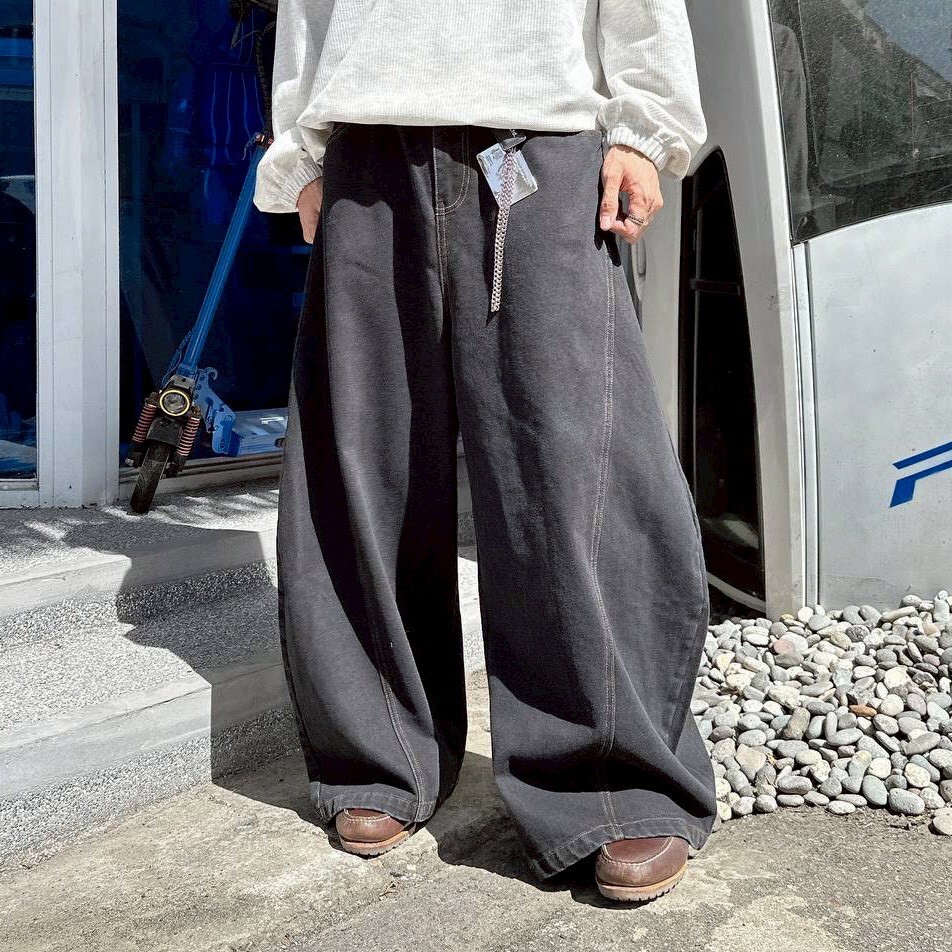 『RB』車線造型丹寧水洗彎刀褲