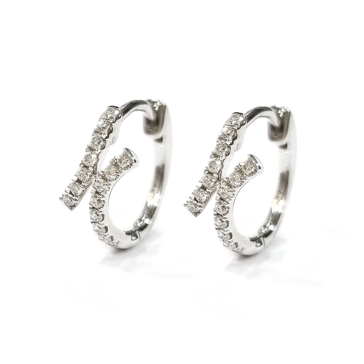 18K白金天然鑽石交叉耳圈耳環