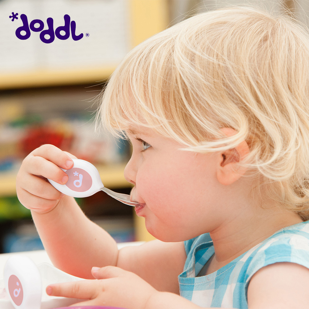 【doddl】英國人體工學秒拾餐具 - 兒童學習餐具 3 件組 - 乾燥玫瑰粉