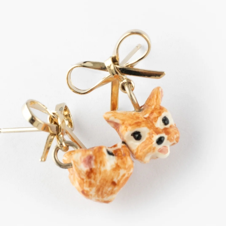 蝴蝶結約克夏瓷耳釘